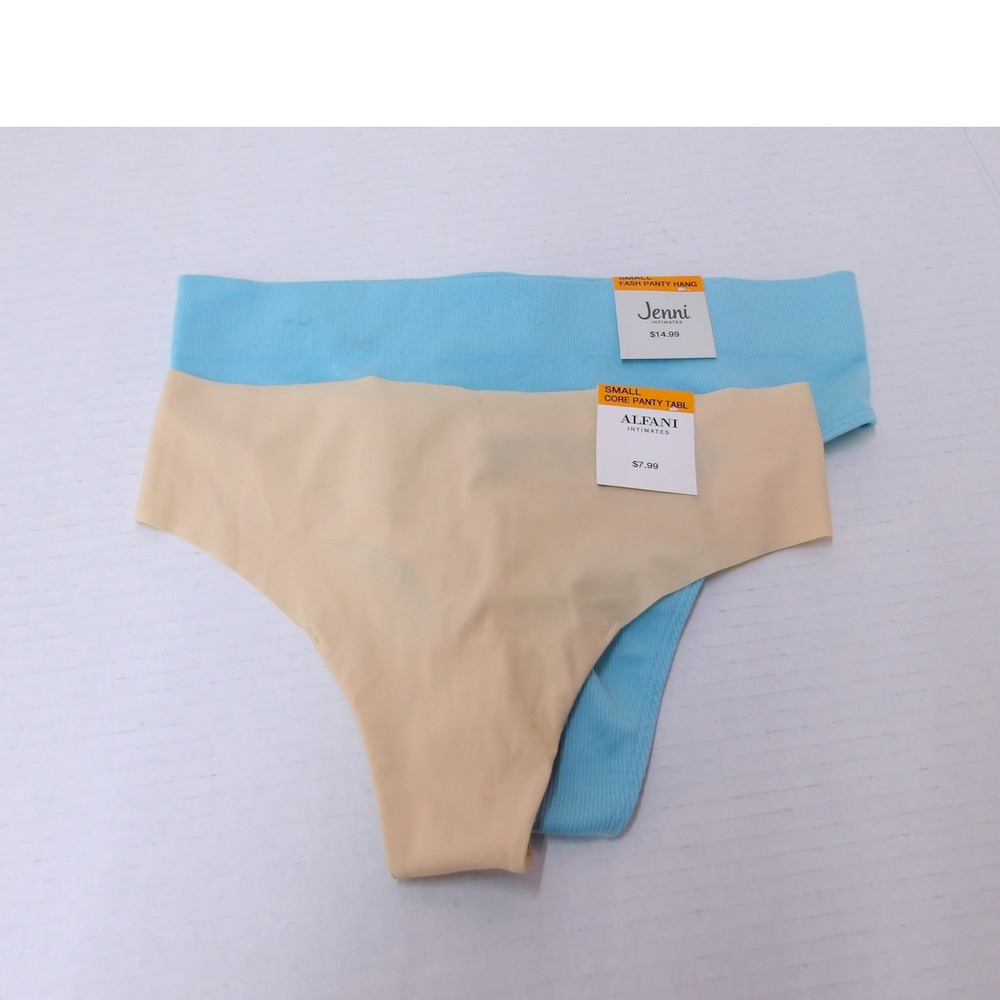 Alfani & Jenni Intimates Panties Small Core Light‎ Blue Beige Undies 2pr / #9216